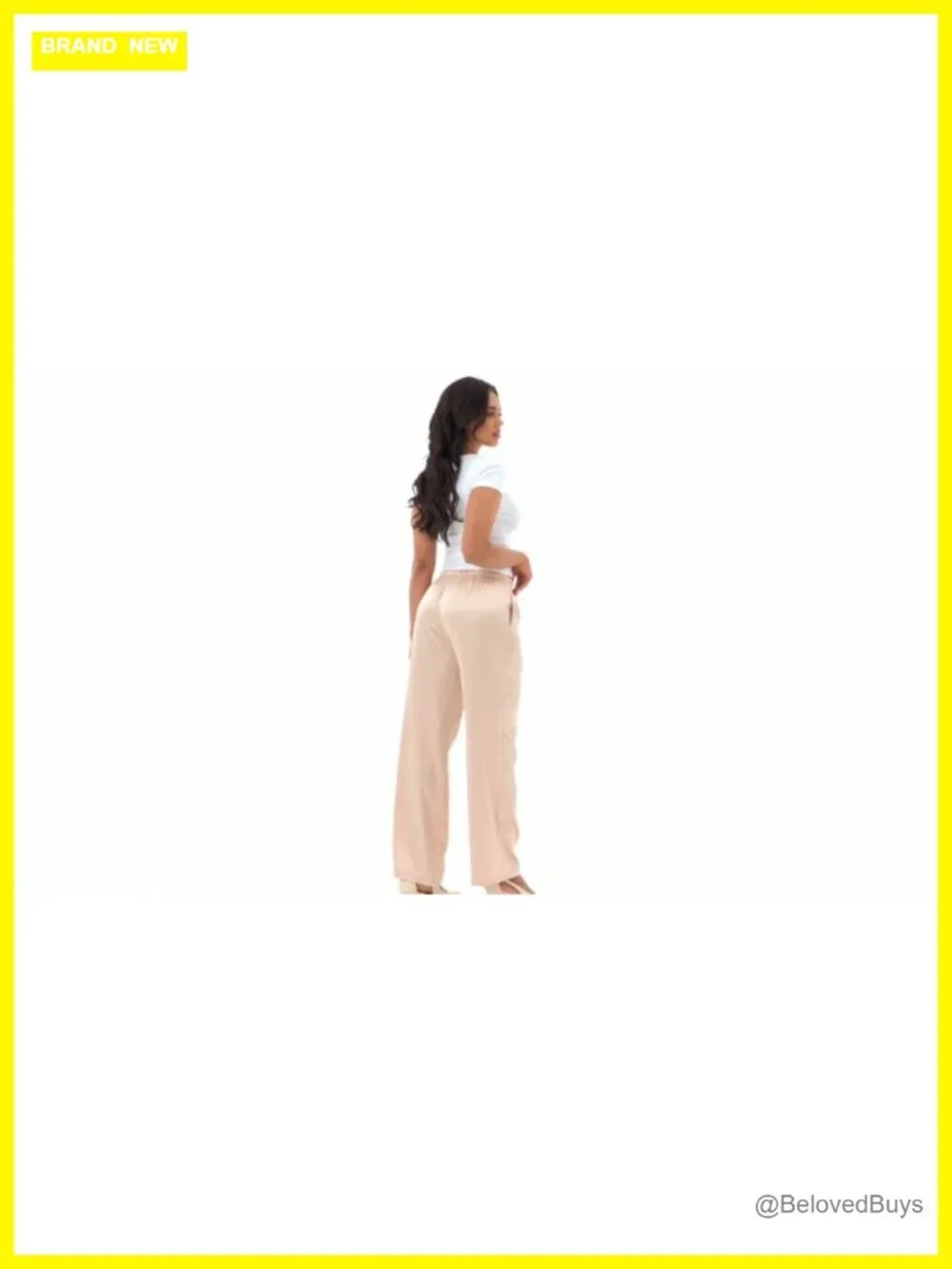Satin Wide Leg Pants with Pockets Elastic Waist Drawstring Flowy Trousers